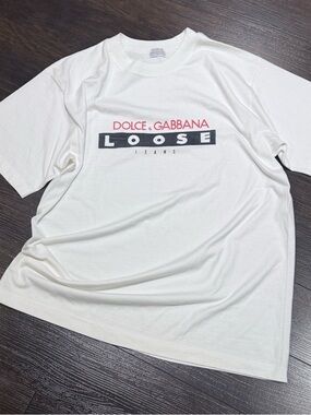 Dolce & Gabbana White Tee with Red & Black 'LOOSE' Logo